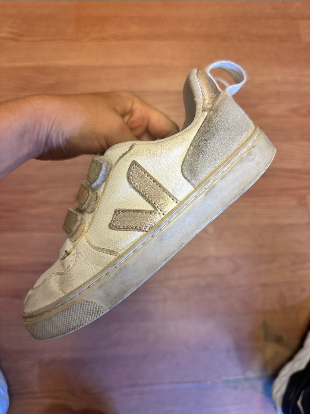 Veja Kids Velcro Sneakers in Beige and Tan